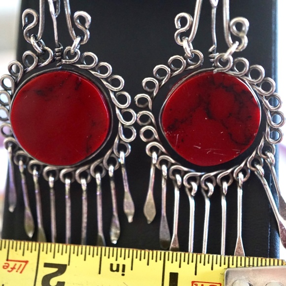 Vintage Mexican Silver Wire Earrings With Stone - Picture 6 of 7